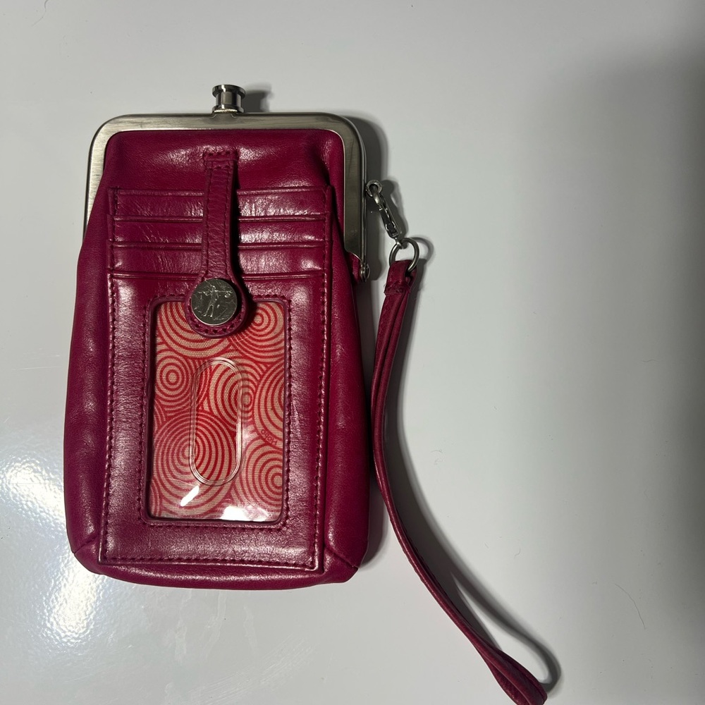 HOBO Vintage Fuchsia Leather Kisslock Wristlet Clutch - Picture 2 of 5